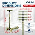 thumbnail image 2 of Dribbl 3-Wheel Kids Scooter - Lean-to-Steer Technology, Adjustable Height Handlebar, Wide Anti-Slip Deck, Scooter for Boys & Girls Ages 2+, Child Safety Approved, Support Riders Up to 165 lbs, Army, 2 of 6