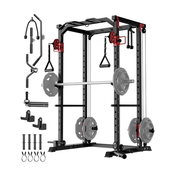 Soonbuy Power Cage for Home Gym, 1200 LBS Capacity Power Racks with Dual Pulley Systems, Multi-Functional Squat Rack for Strength Workout with More Training Attachment（ship in 2 boxes）