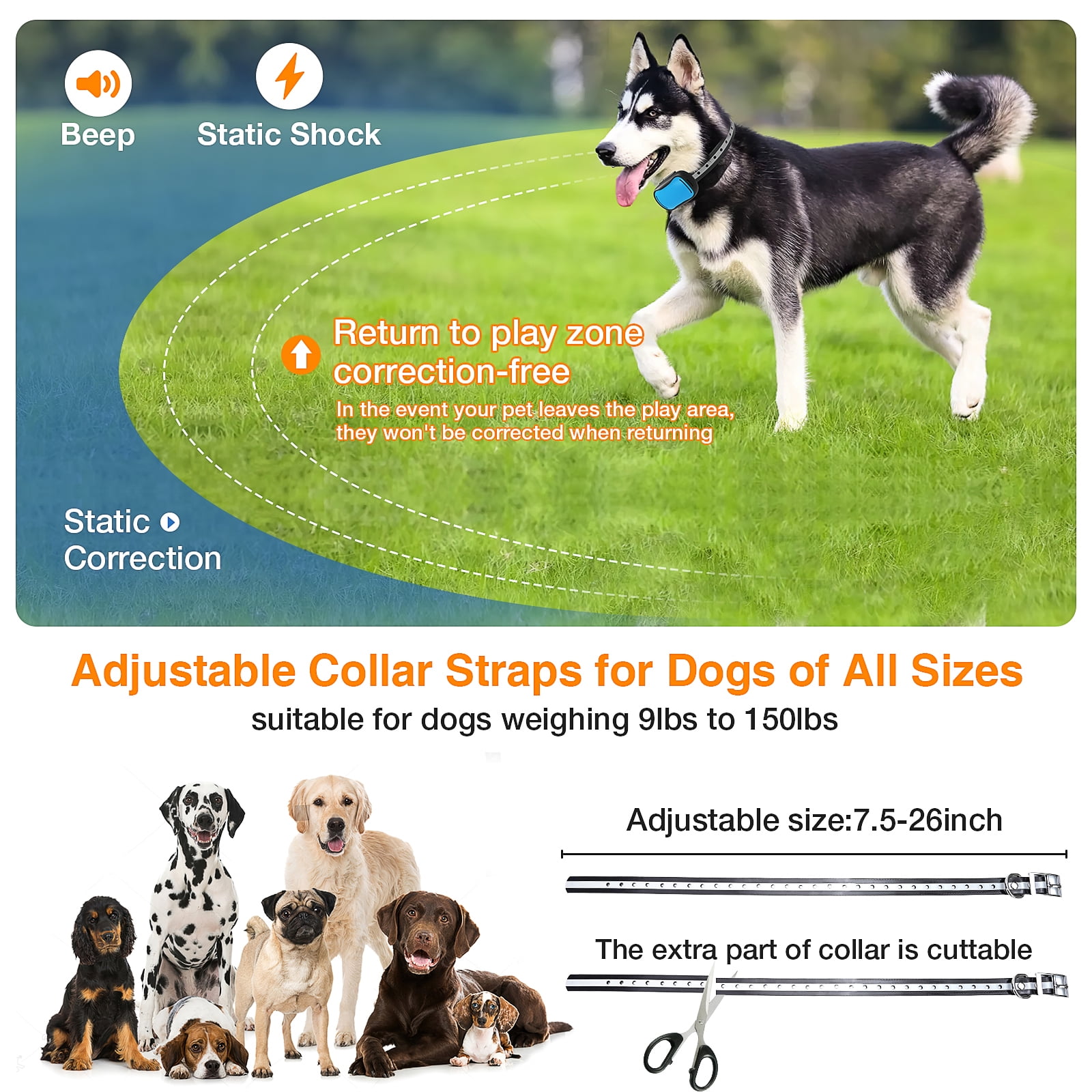 Jewyow Electric Dog Fence，Underground Fences with 2 Rechargeable Waterproof Collars for dogs