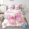 thumbnail image 1 of Erosebridal Dreamy Pink Butterfly Bedding Queen Size, Chic Flower Floral Bedding Accessories, Reversible 7pcs, 1 of 5