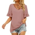 thumbnail image 2 of USSUMA Womens V Neck Tops Ruffle Short Sleeve Knit T-Shirt Blouses Summer Casual Loose Flowy Shirts, 2 of 8