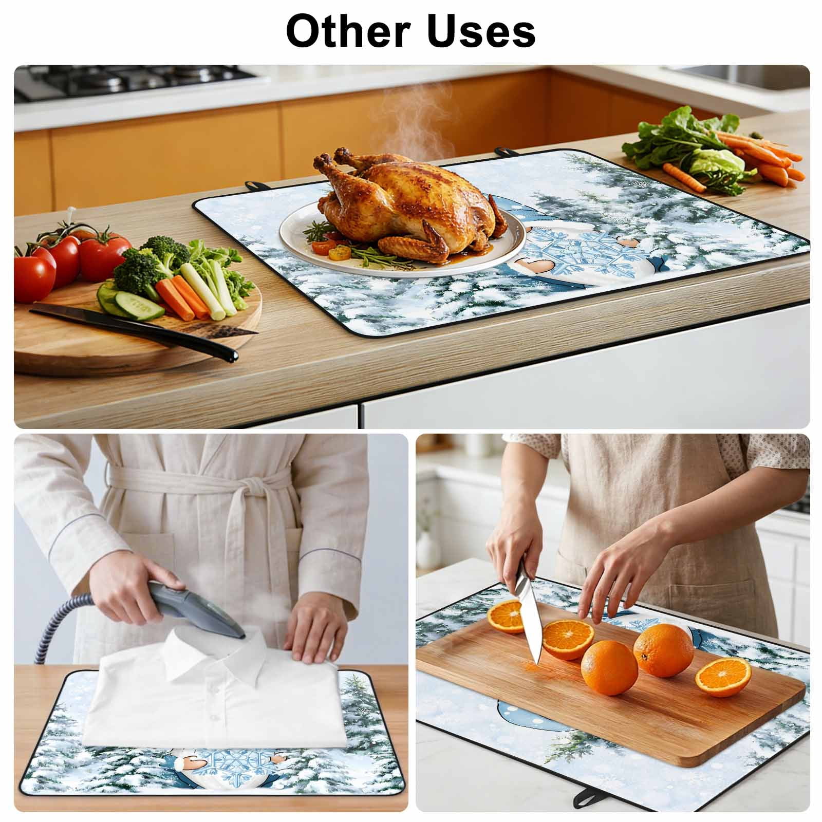 Blue Gnomes Christmas Stove Top Cover for Electric Stove, Heat-proof & Non Slip Glass Top Stove Cover Protector, Xmas Tree Snowflake Winter Kitchen Flat Cooktop Rubber Mat 24x21 Inches