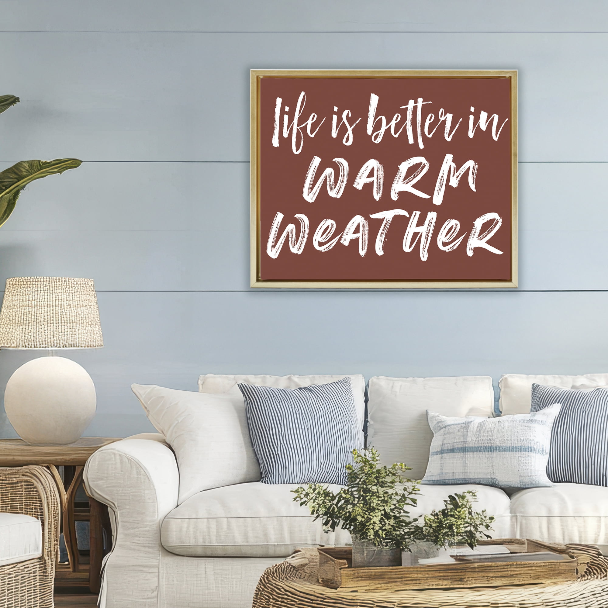 Life Is Better In Warm Weather Gold Framed Floater Canvas Wall Art, design by Lettered and Lined