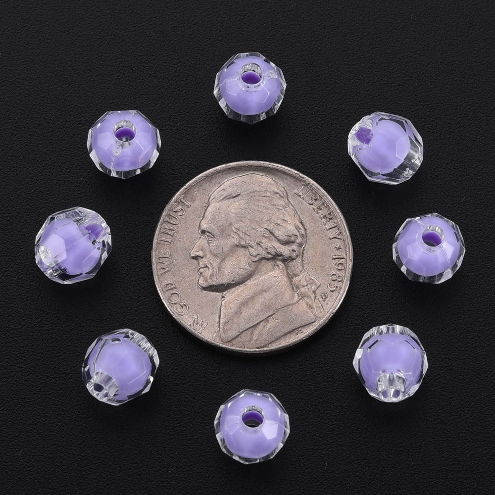 Transparent Acrylic Beads Bead in Bead Faceted Round Lilac 8x7.5mm Hole: 2mm 2000pcs/500g