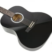 طقم جيتار صوتي Dreadnought كامل الحجم باللون الأسود من RockJam مع موالف وحقيبة وحامل ودروس