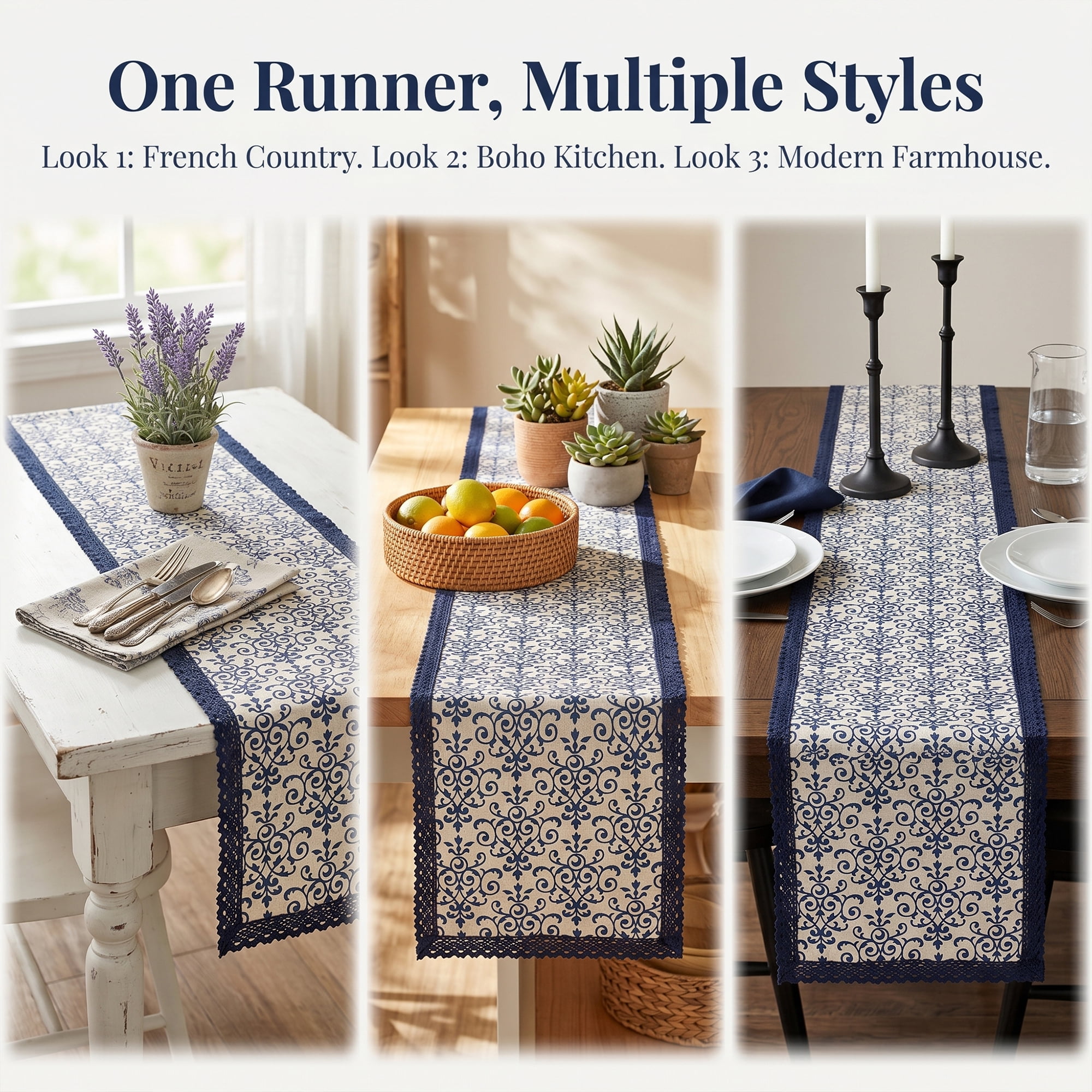 Unique Bargains Birthday Decorations Washable Cotton Kitchen Runner Blue 11.8x70.9in