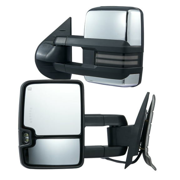 KFFKFF Tow Mirrors, Set of Two for Chevrolet Silverado (2007-2014)/GMC/Cadillac,Electrically Heated Towing Mirror with Signal Indicator,Manually Adjustable Telescopic Folding, Defrost Function,Silver