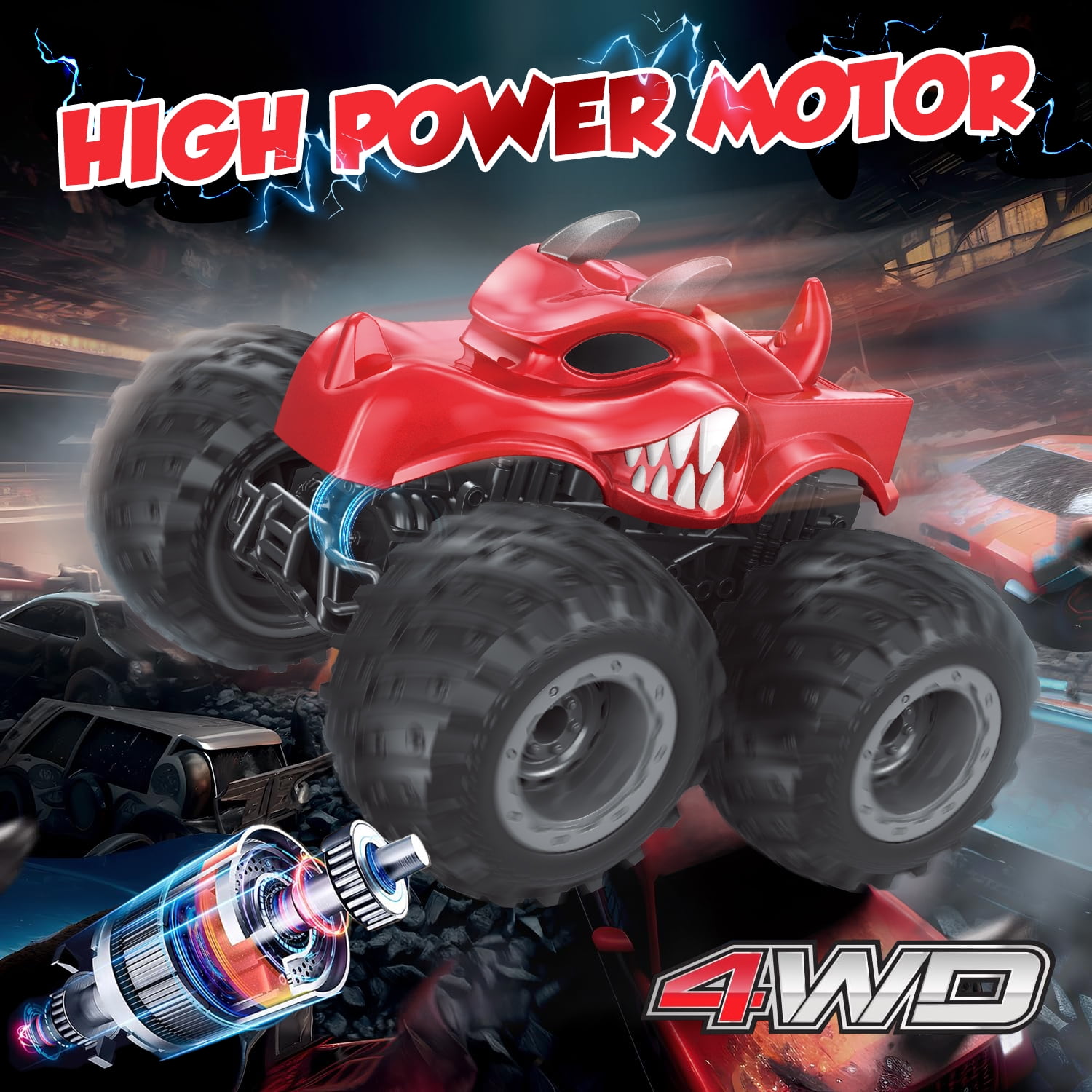 UQN Remote Control Dinosaur Toy Cars for Kids, 2.4 GHz RC Monster Trucks for Boy with Spray, All Terrain RC Dinosaur Car, Christmas Birthday Gifts for ages 3 4 5 4 6 7 8 Boys Toys, Red