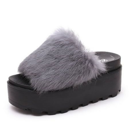 fluffy flat mules