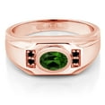 thumbnail image 2 of Gem Stone King Men's 18K Rose Gold Plated Silver Green Chrome Diopside and Black Diamond Ring (1.33 Cttw, Gemstone Birthstone, Oval 8X6MM,, Size 12), 2 of 3