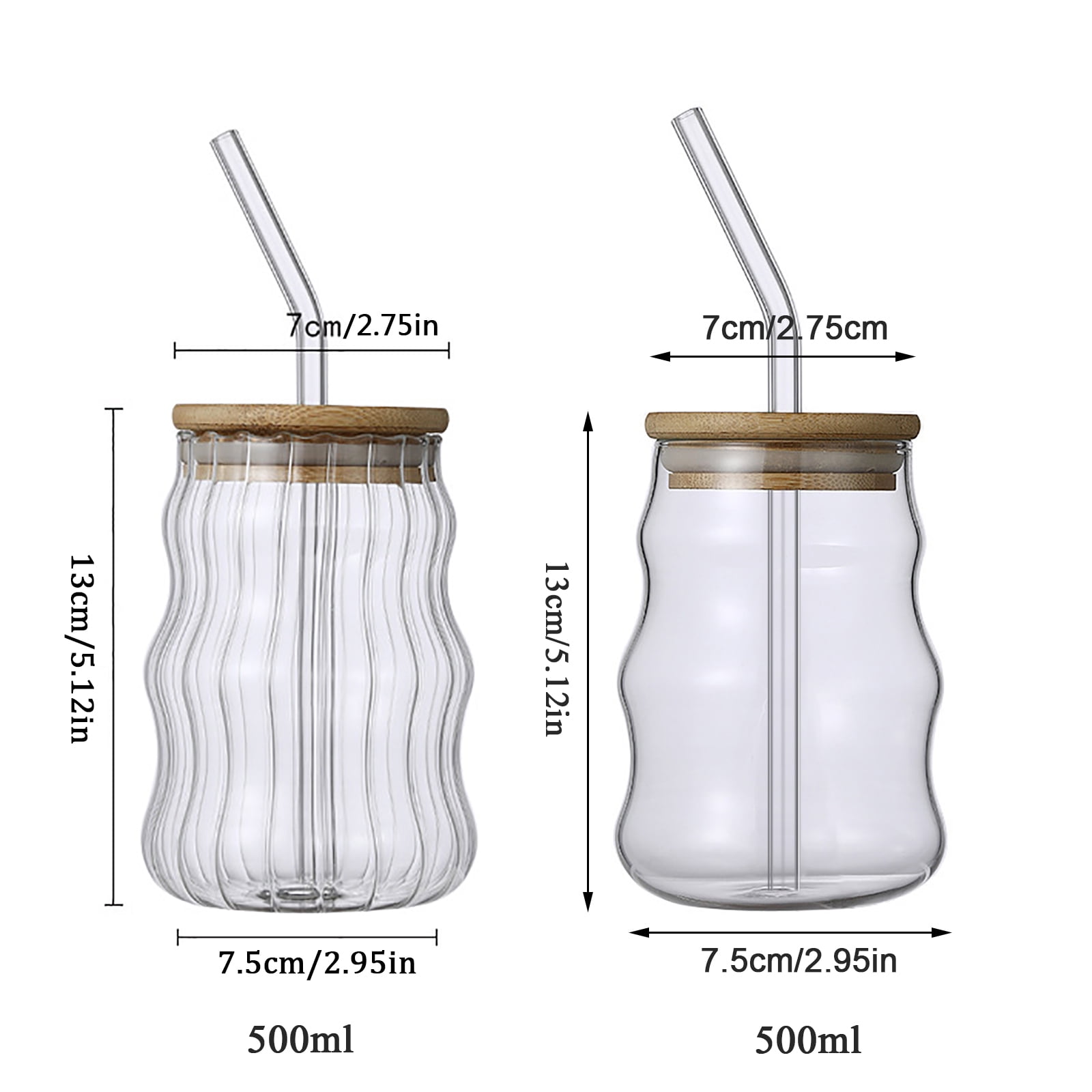 Elegant Water Cup for Summer,Wave Shaped Glass Cups with Lids and Straws,Milk  Tea Coffee Mug,Cold Drinks Tumbler,Clear Mousse Pudding Container,Fruit  Yogurt Cup,17 oz 