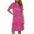 thumbnail image 3 of Vestido Corto de Manga Larga para Mujeres Brillante Impresión Cuello en V Suelto Cómodo, Vestido de Moda de Malla para Fiesta Y Ocasional, 3 of 7
