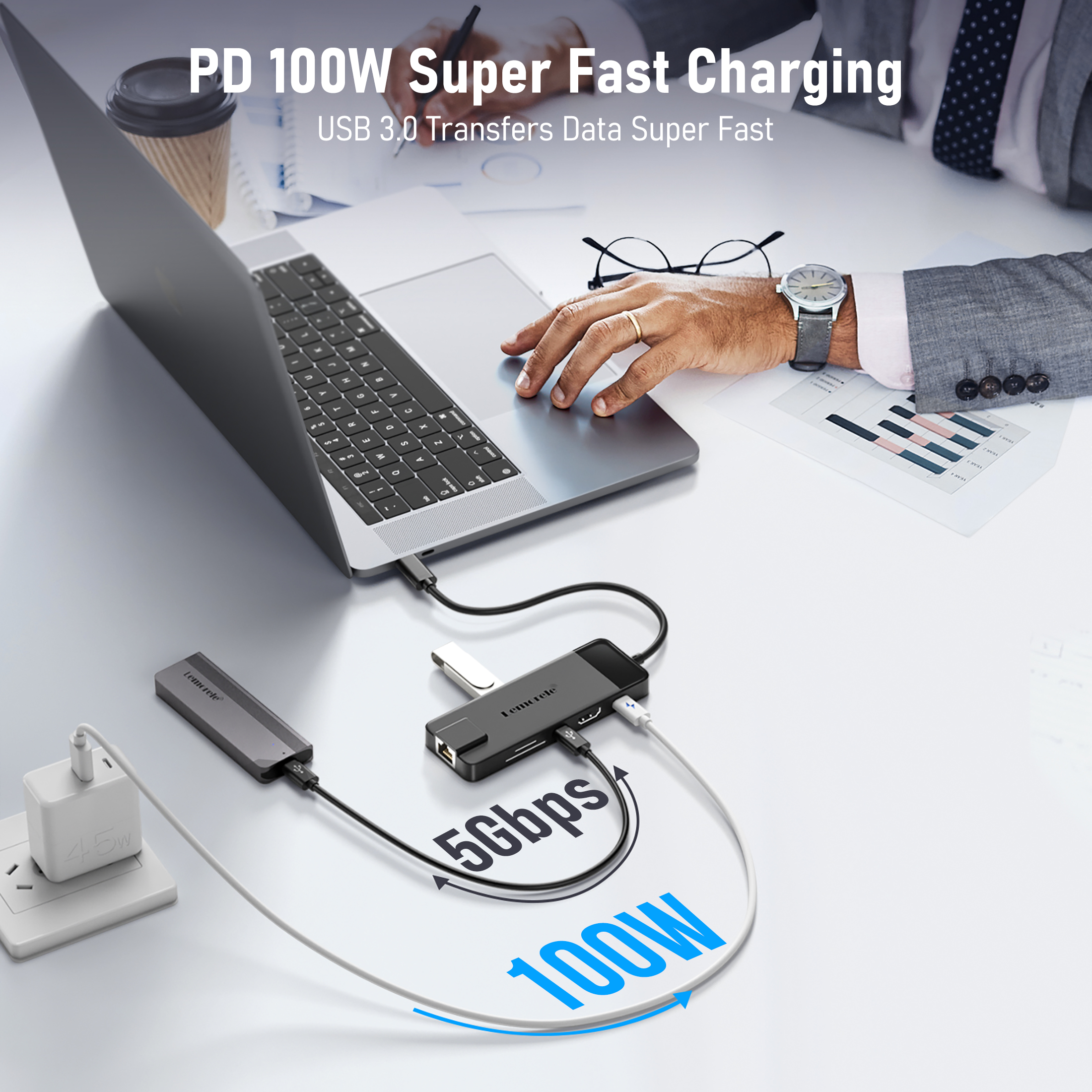 Lemorele 2025 Upgraded 10 in 1 Docking Station with 1000M Ethernet, 4k HDMI, 4 x USB A Data Ports, 100w PD, USB C 3.0, SD/TF Card Reader Multi-Port USB C Adapterfor Mac/Windows/Android/Iphone