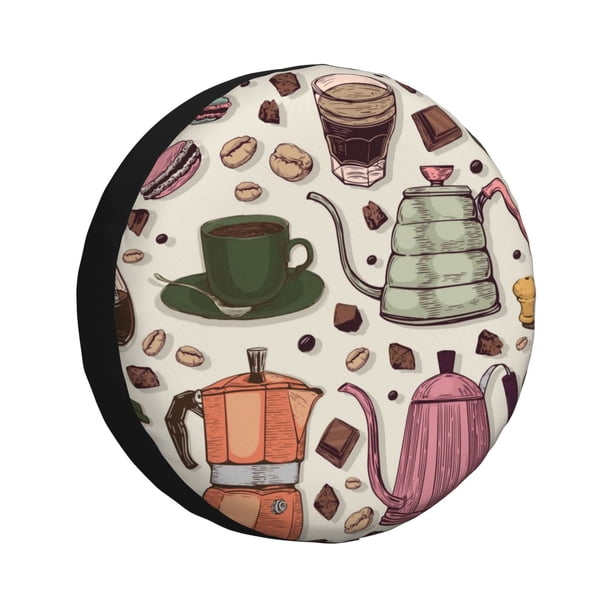 Fotbe Vintage Coffee Funda de Llanta de Repuesto con Estampado, Engrosada, Ajuste Universal para Jeep, Remolque, RV, SUV, Camión-17 inch