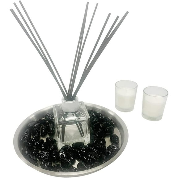 Hosley Aromatherapy Linen Diffuser Gift Set – 230ml Refill Oil, Glass Bottle, Reed Sticks, Metal Plate, Glass Filler & 2 Filled Candles ,All-in-One Home Fragrance Set.
