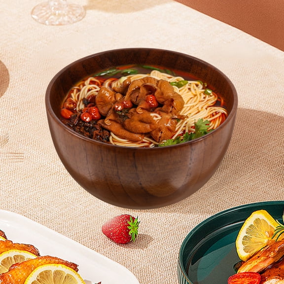 MERRYHAPY Natural Round Wooden Salad Bowl, Lightweight Food Serving Dish for Kitchen and Dining