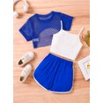 thumbnail image 7 of Girls 3 Piece Brooklyn Print Summer Set Mesh Crop Top Cami Shorts Casual Outfits for 5-14 Years, 7 of 7