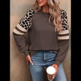 thumbnail image 4 of Women's Crew Neck Sweatshirt Casual Leopard Patch Pullover Long Sleeve Tops for Fall Spring Jumper Coffee Color S, 4 of 9