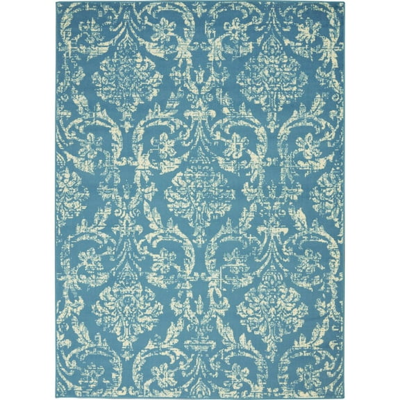 6' X 9' Blue Damask Power Loom Area Rug