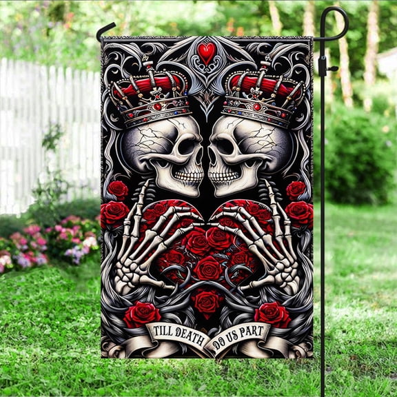 FLAGWIX Skull Couple Till Death Do us part, Happy Valentine Flag TPT1520F Garden Flag 11.5" x 17.5" - Decorative Indoor Outdoor Flag