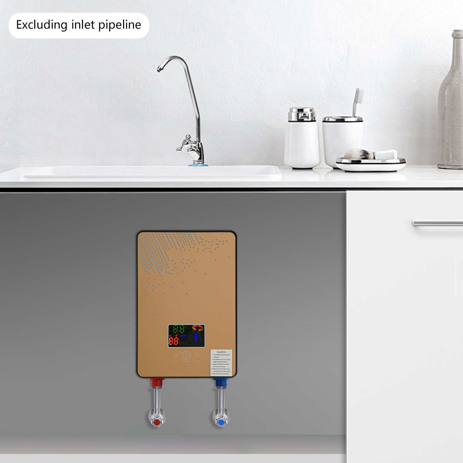 Peakora Electric Tankless Water Heater Gold 4500w Residential Instant Water Heater Electric LED Display with Shower Adjustable Instant Hot Water Heater for Bathrooms Hairdressing Salons Hotels