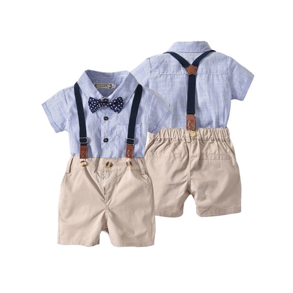 Sunisery Baby Boys Gentleman Clothes Bow Tie Shirt Short Sleeve Bodysuit Suspender Overalls Bib Shorts Pants Outfits