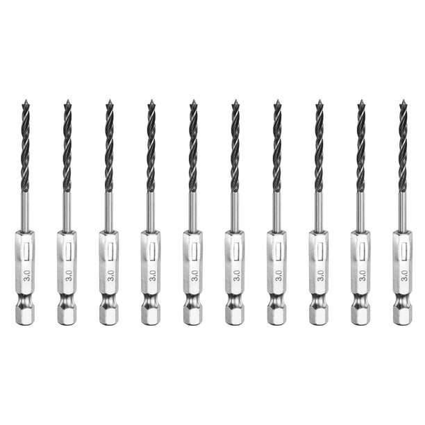 Uxcell 10 piezas de brocas de punta de brad 1/8" broca para madera con vástago hexagonal de 1/4"