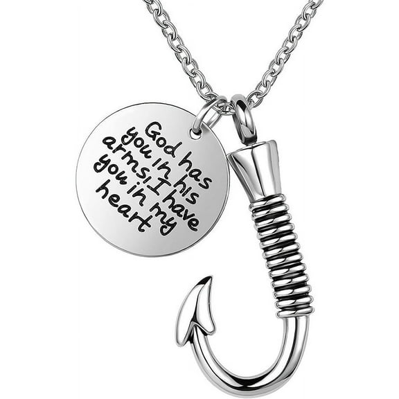 Fish Hook Cremation Urn Pendant Memorial Necklace for Ashes Fish Hook Urn Necklace for Women Men Fishing Memorial Ashes Keepsake Pendant Jewelry