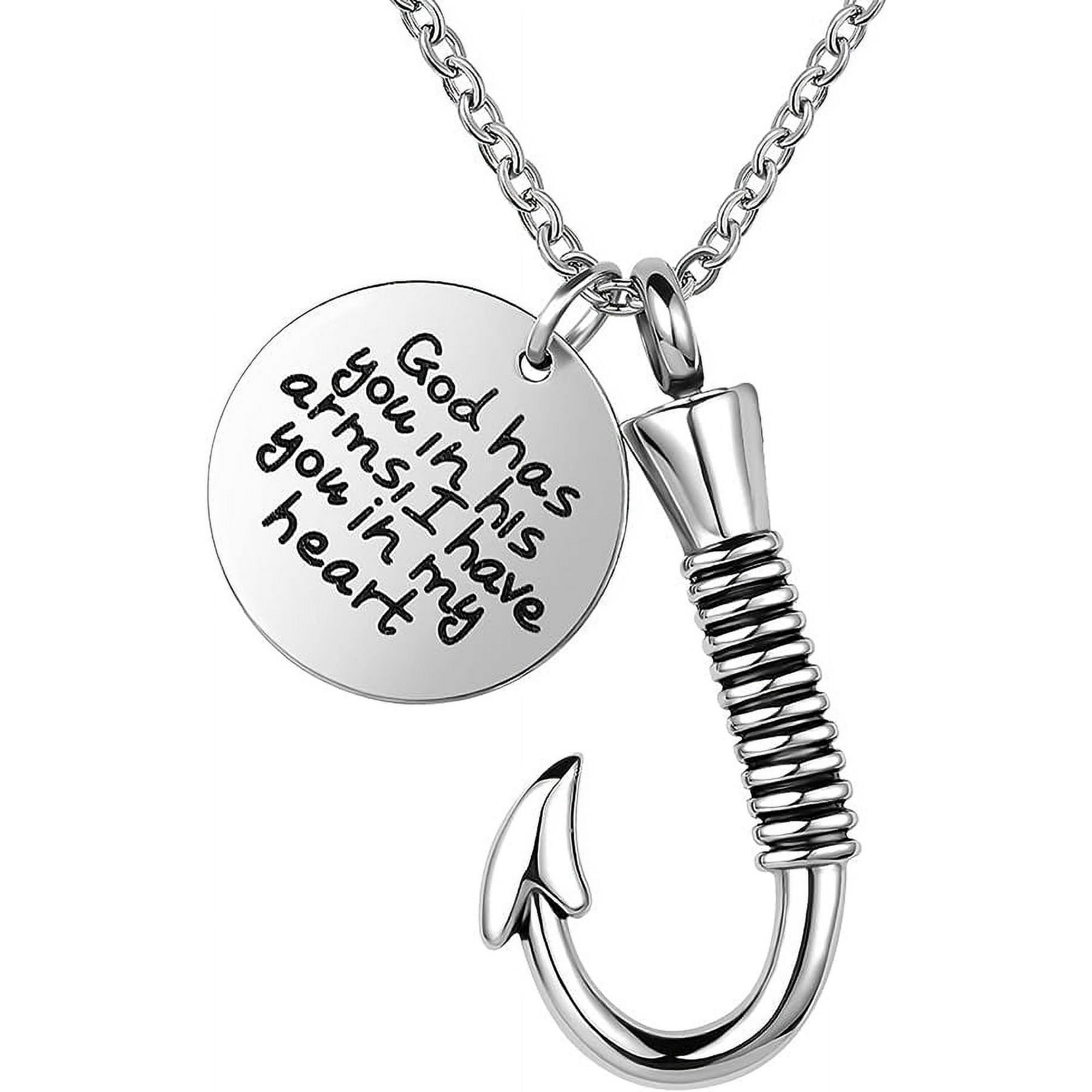 Fish Hook Cremation Urn Pendant Memorial Necklace for Ashes Fish Hook Urn Necklace for Women Men Fishing Memorial Ashes Keepsake Pendant Jewelry