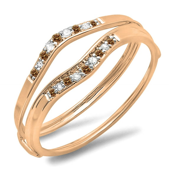 0.12 Carat (ctw) 18K Rose Gold Round Champagne & White Diamond Ladies Anniversary Enhancer Guard Wedding Band