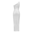thumbnail image 4 of Telankuip Women's Sleeveless One Shoulder Dress High Waisted Slit Hem Sequined Maxi Evening Formal Dresses Trendy Solid Color Fitted Stylish Outfits White S, 4 of 7