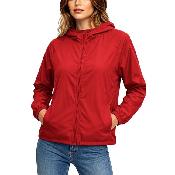 Womens Sunscreen Jacket Solid Color Long Sleeve Full Zipper Loose Hooded Outwear with Pockets M