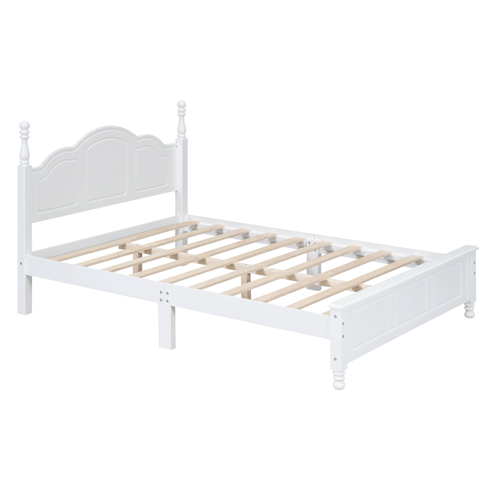 Euroco Wood Full Size Platform Bed with Retro Style Headboard, White