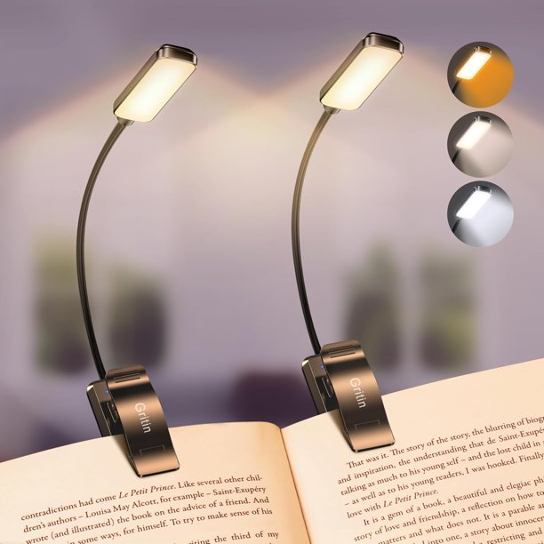 Gritin Luz de Lectura Recargable de 9 LED para Leer en la Cama - Cuidado de los Ojos 3 Temperaturas de Color, Brillo de Atenuación Continua, 80 Horas de Funcionamiento, Pequeña y Ligera Luz de