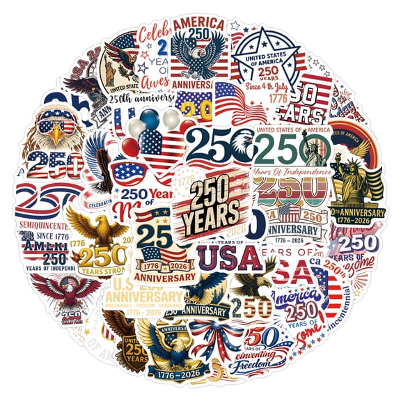 4th of July DIY Sticker Pack, Independence Day Waterproof Decals for Phone Laptop Water Bottle, 250th Anniversary Patriotic USA Flag Stickers, Fourth of July Accessories