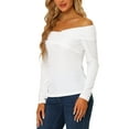 thumbnail image 4 of Allegra K Women's Off Shoulder Slim Fit Long Sleeve Velvet Tops, 4 of 6