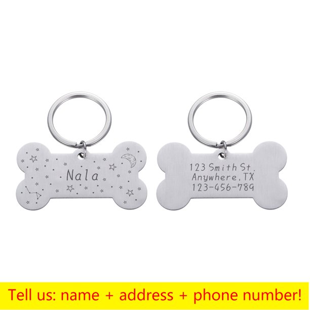 Collar personalizado, etiqueta de identificación de mascota, nombre de identificación de mascota grabado para gato, cachorro, etiqueta de perro, colgante, llavero, etiqueta de hueso, accesorios para mascotas, triangulación de envíos Tan Jianjun unisex