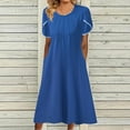 thumbnail image 2 of B91xZ Robe Grande Taille Décontractée Ample Manches Courtes Longue Robe Fendue Maxi Été Plage, Bleu TTG, 2 of 5