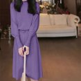 thumbnail image 3 of Kmdttou Women Solid Color Semi High Neck New Mid To Long Slim Sleeve With Knitted Long Sleeved Dress Inside The Head,Fashionable Casual Dresses for Women 2025, 3 of 6