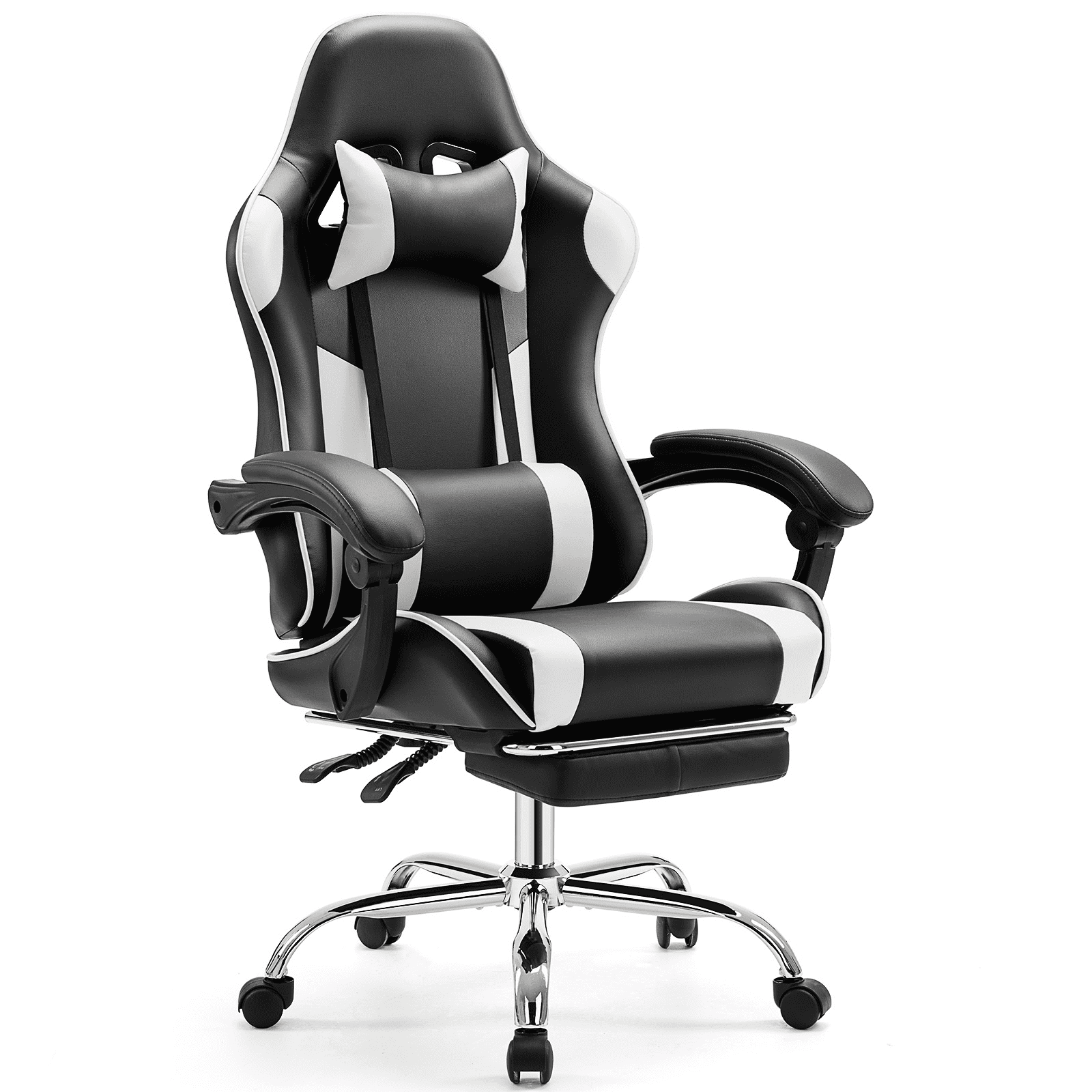 MAYEERTY Video Game Desk Chair - Ergonomic Computer with Footrest and Comfy Lumbar Support, PU Leather Recliner with Headrest, Fixed Up Armrest,