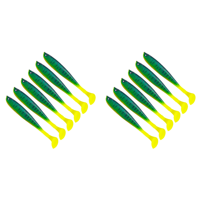 Cebo artificial suave con cola en T, accesorios de pesca multifuncionales de 9cm, color verde, 6 uds.