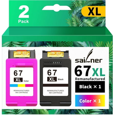 67XL Printer Ink, Replacement for Ink 67 for 67 Ink cartridges Black/Color Combo Pack, Compatible with DeskJet 2755e 2855e 2700e 4155e 2734e 2827e 4100e Envy 6055 6455e Printer 67XL