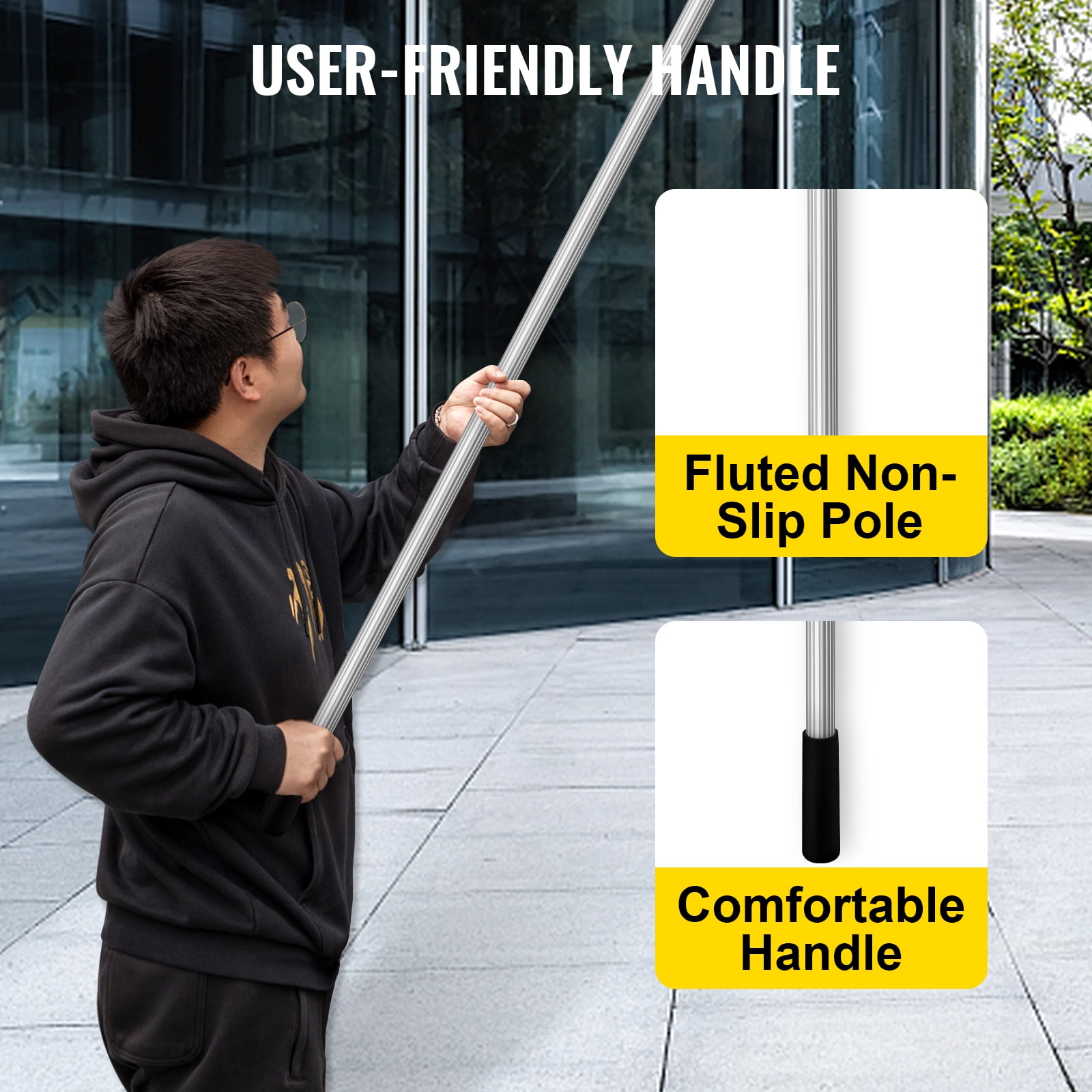 4.6m Telescopic Extendable Window Cleaning Washing Kit With Pole & Squeegees Hot 
