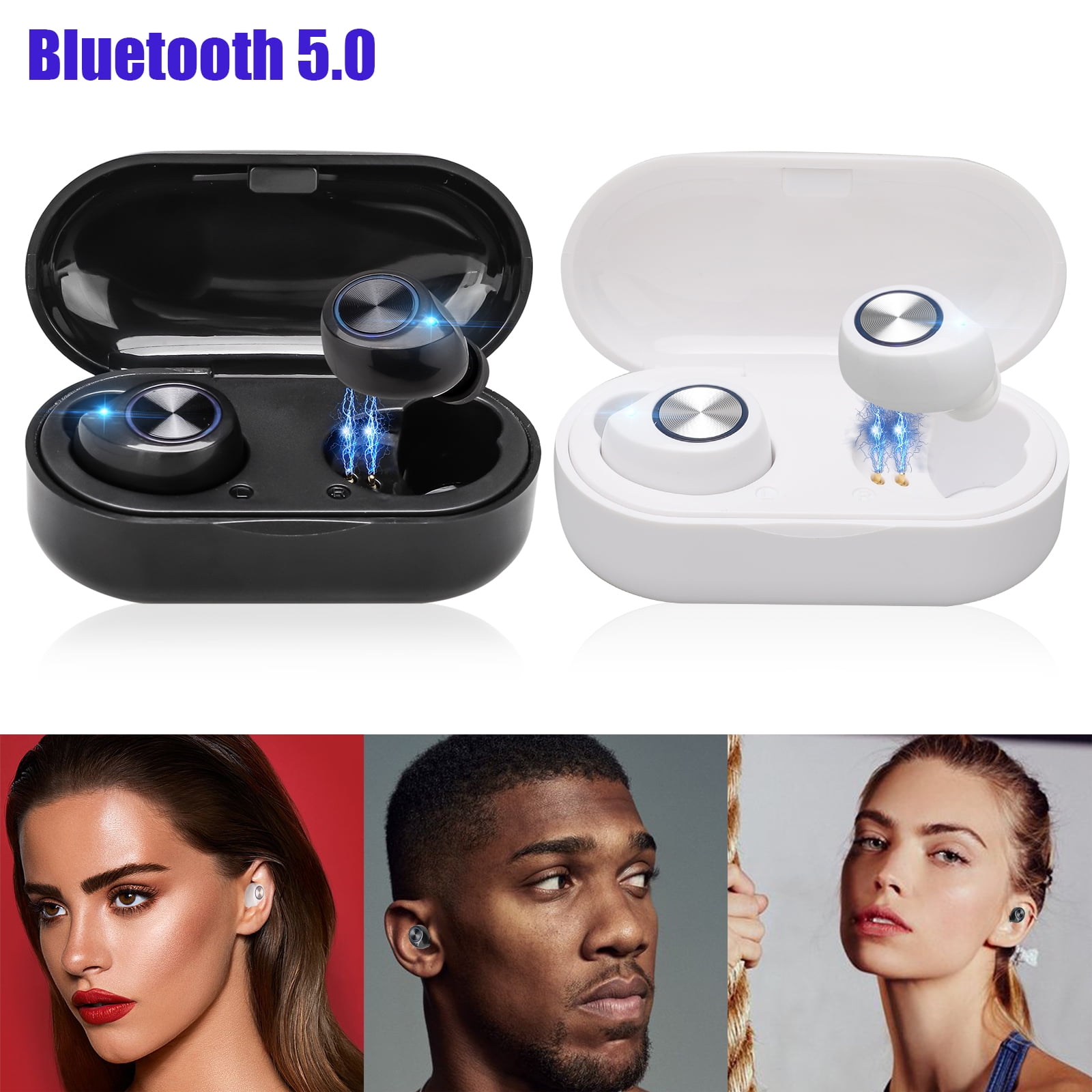 TSV 5.0 True Wireless Bluetooth Earphones, Universal Sport Earbuds with Charging Box, Waterproof Long Standby Three Modes Optional Fit for iPhone 11/11 Pro/Pro Max Samsung Galaxy S10/9/8 Plus Huawei