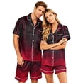 thumbnail image 2 of IYYVV Halloween Satin Matching Pajamas For Couples Short Sleeve Button Down Silk Pjs Aesthetic Blood Rose Sleepwear 2 Piece Lounge Set Red 4XL, 2 of 5