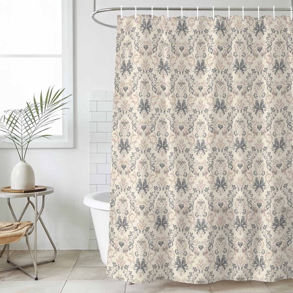 Beige Grey Baroque Waterproof Fabric Shower Curtain,Abstract Art Floral Pattern Waterproof Fabric Shower Curtain for Bathroom Curtains Bathtubs Hotel Shower Curtains with 12 Hooks Stall 48x72in