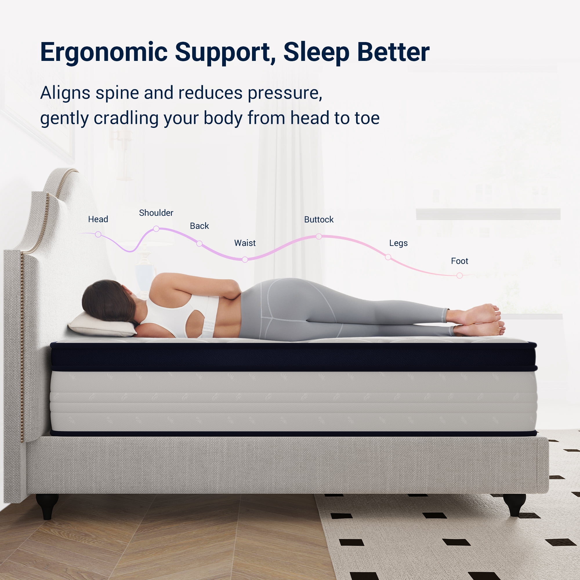Avenco Breezure Pocket Spring Hybrid Full Size Mattress 14 inch Motion Isolation Mattresses in a Box,Medium Firm