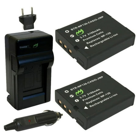 Replacement for Casio Exilim EX-ZR200 Battery (2-Pack 2100mAh) and Charger