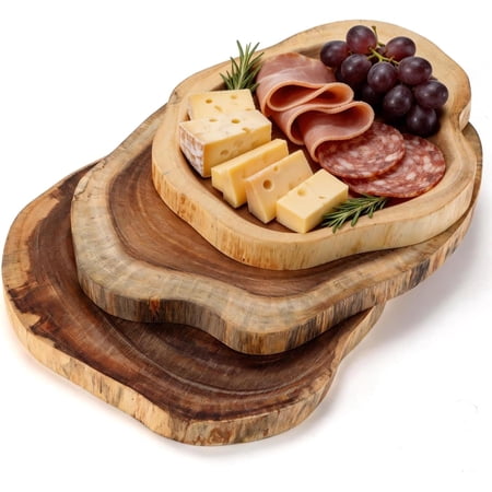 3 Packs Large Round Board, 9"-11"/11"-12"/12"-13" Acacia Cheese Server Round Board, Wooden Charcuterie Boards for Housewarming, Bridal Shower & Wedding , Birthday