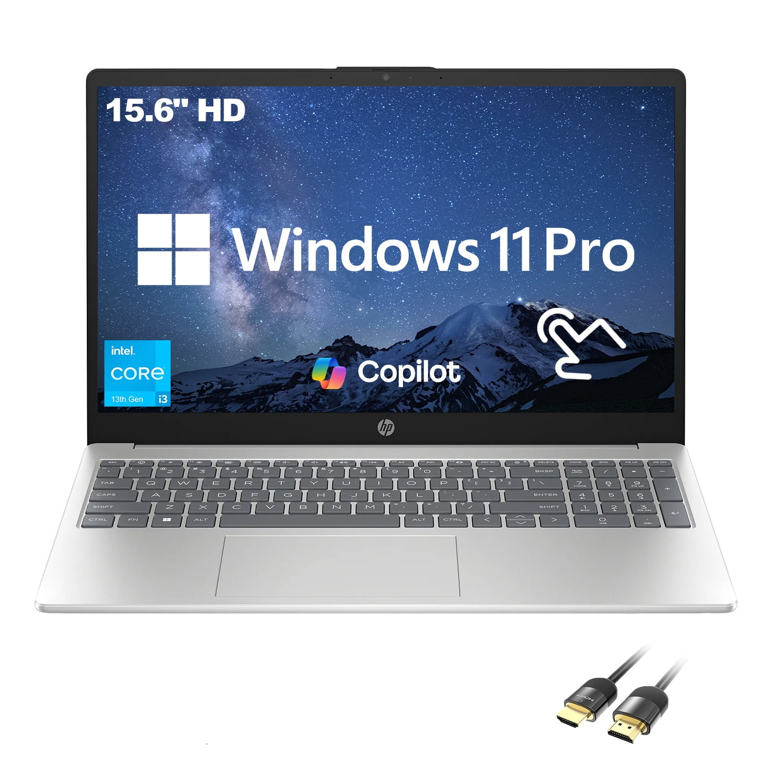 HP 2025 New 15.6" HD Touchscreen Laptop, Intel i3-1315U, 64GB RAM, 1TB SSD, AI Copilot, HDMI Cable, US Version KB, For Business & Student, Windows 11 Pro